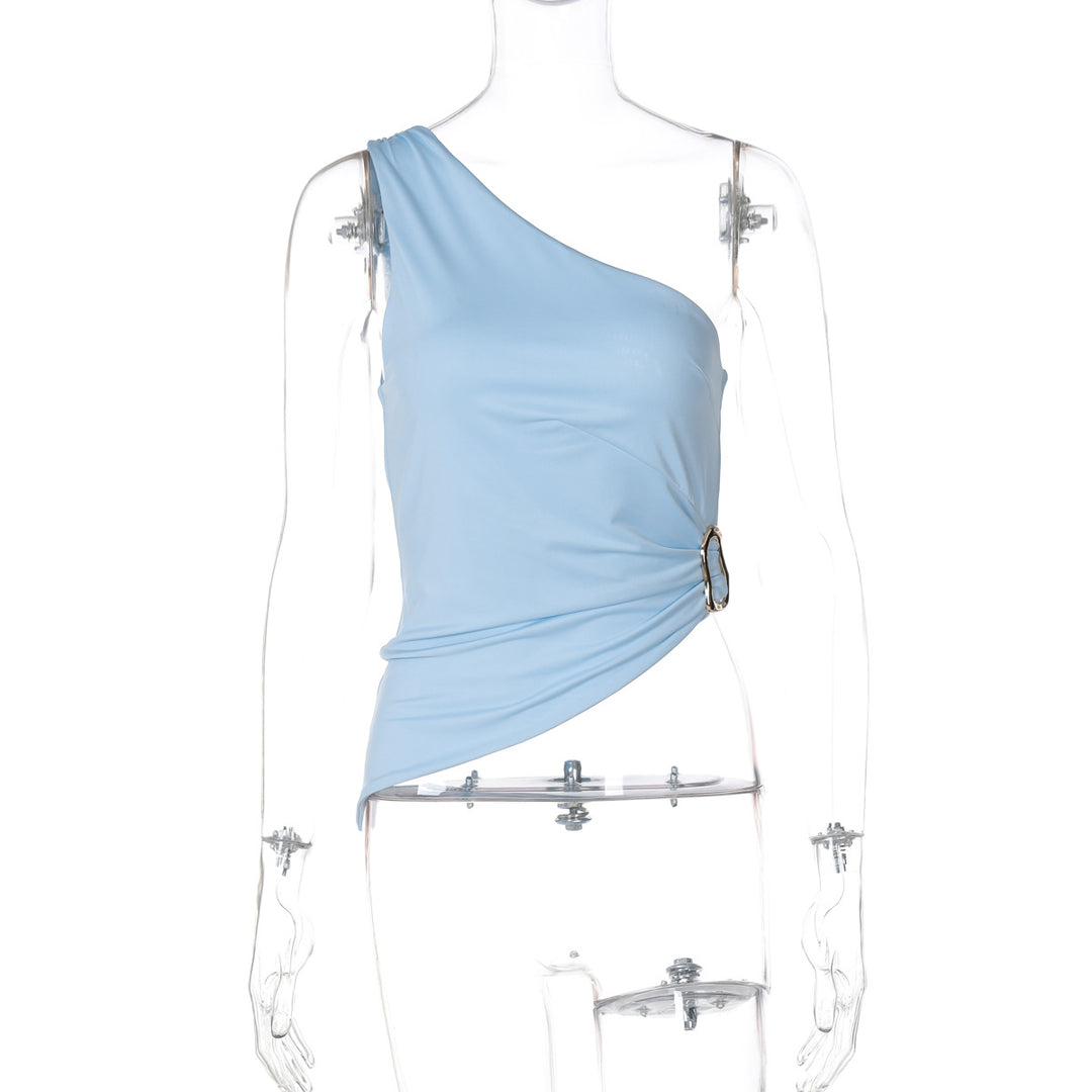 Dame asymmetrisk top med elegant knude og ringdetalje Stilla