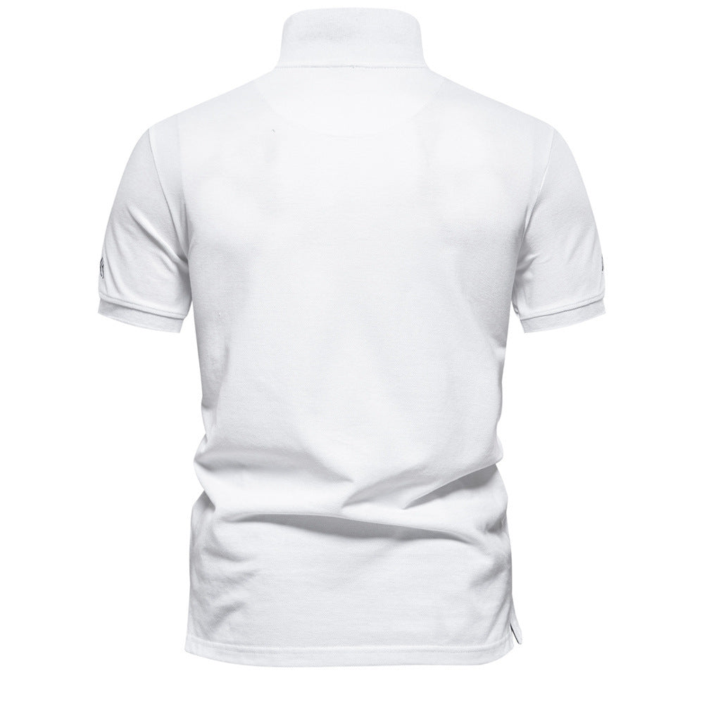 Herren nan legeres Polo med kort knapliste, broderet pilmotiv-panel og ståkrave Skovae