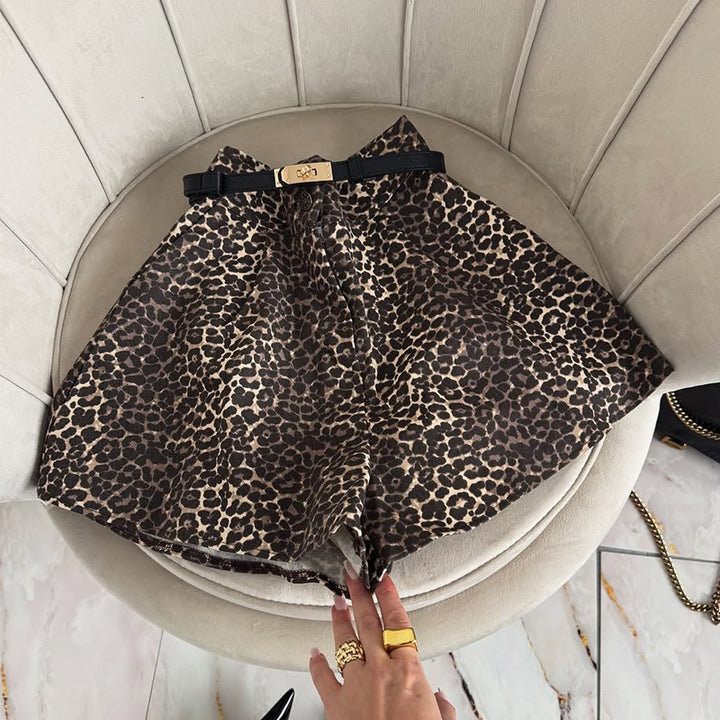 Dame Trendy Leopard Nederdel med Bælte Stilla