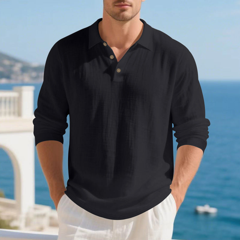 Herrer nan Musselin-langærmet polo t-shirt med skjortekrave, kort knaplukning og naturlig knaplook Skovae