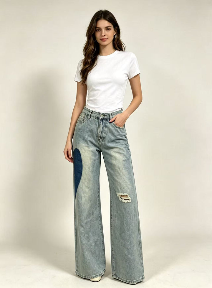 Dame løsskårne denim jeans med unikke farve accenter Skovae