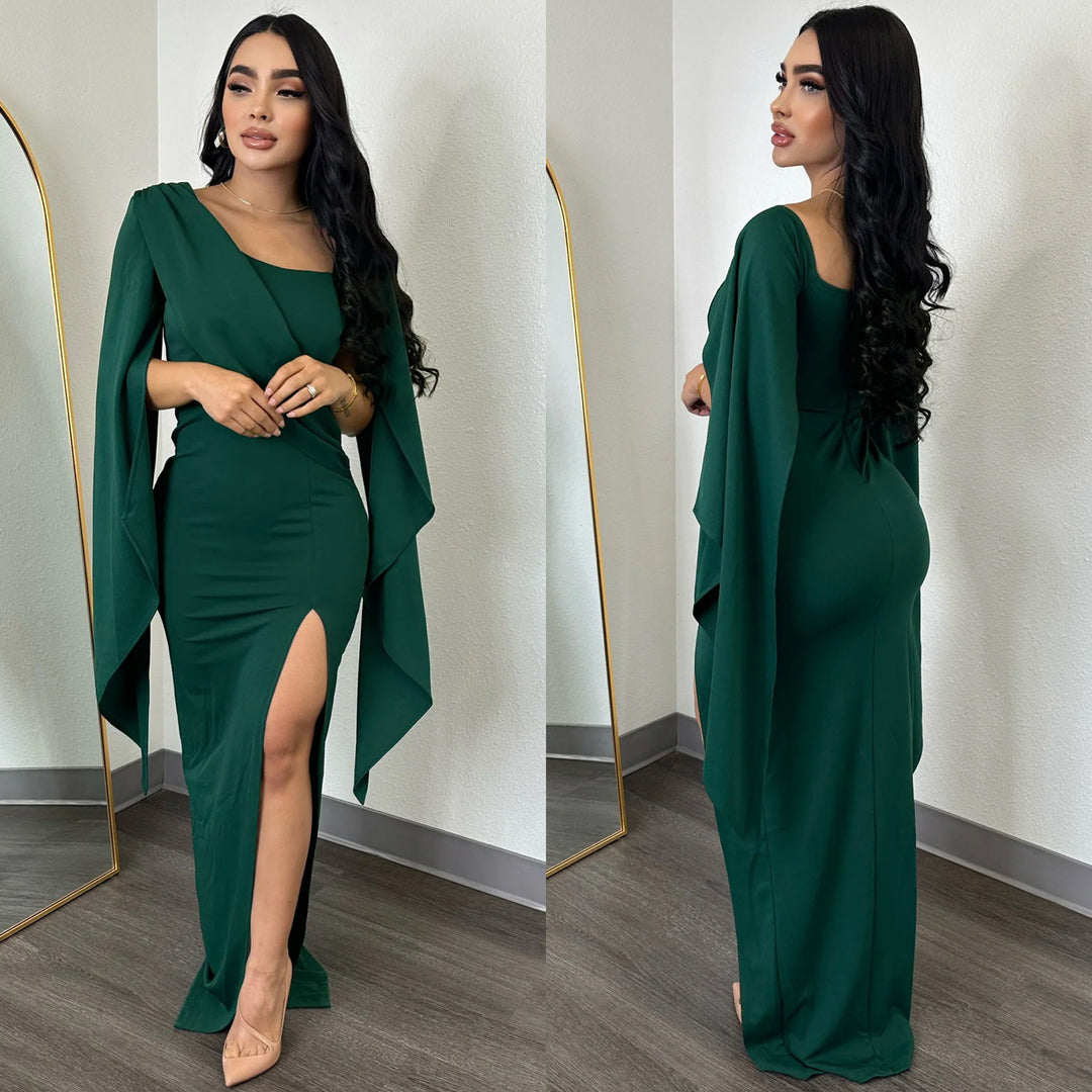 Dame Elegant Maxi-kjole med asymmetrisk overdel og sideslids Stilla