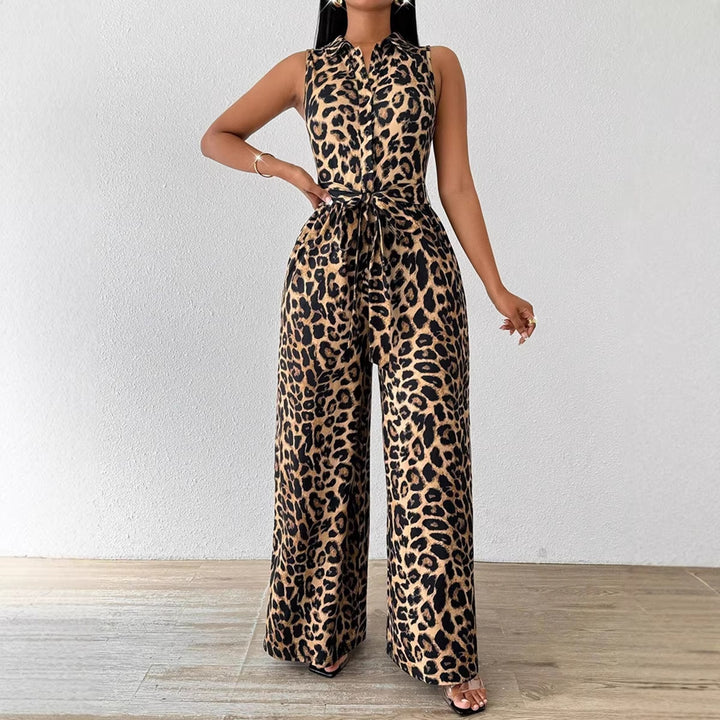 Dame løs jumpsuit med iøjnefaldende leopardmønster Skovae