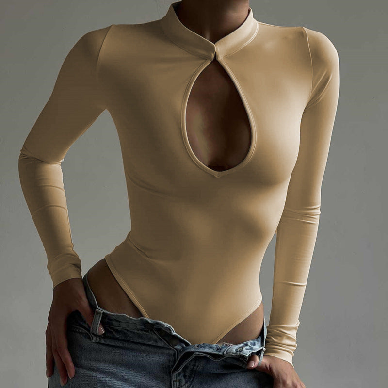 Dame styling bodysuit med dyb V-udskæring og lange ærmer Stilla