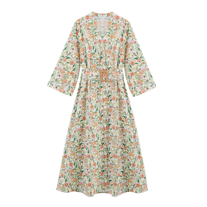 Dame Floral Print Maxi Kjole med Bælte-Detail Stilla