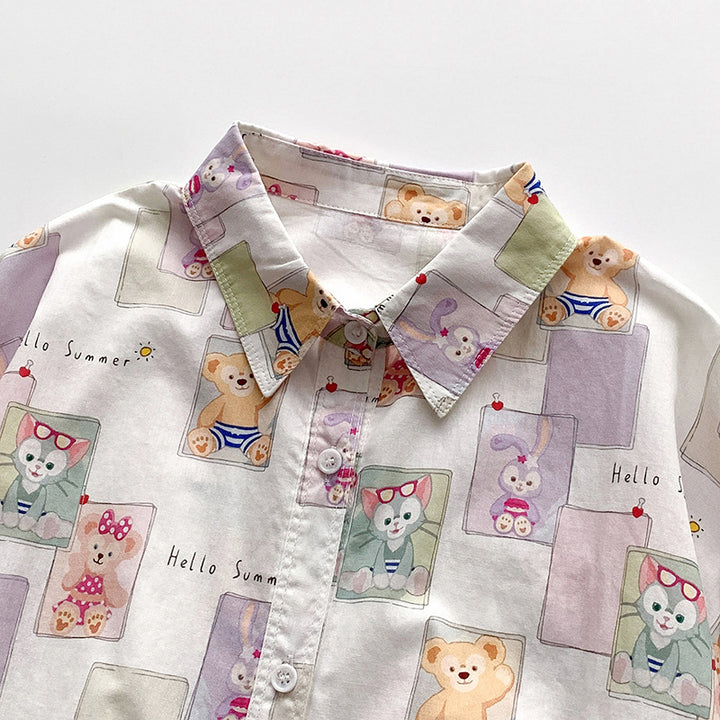 Dame langærmet skjorte med farverigt patchwork-design Stilla