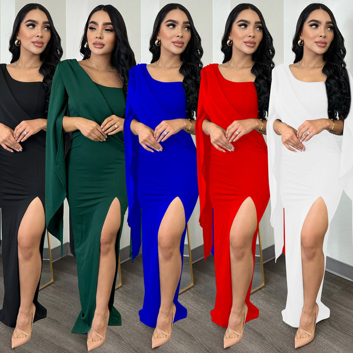 Dame Elegant Maxi-kjole med asymmetrisk overdel og sideslids Stilla