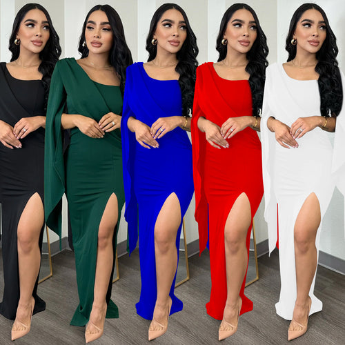 Dame Elegant Maxi-kjole med asymmetrisk overdel og sideslids Stilla