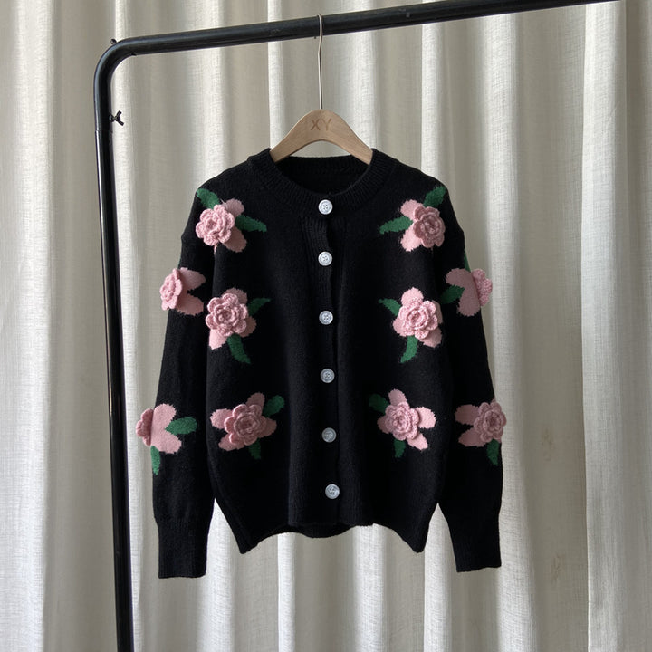 Dame cardigan med blomster motiver Stilla
