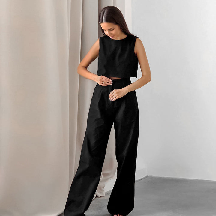 Damer Crop-Top og løse bukser sæt med elegant design og høj talje Stilla