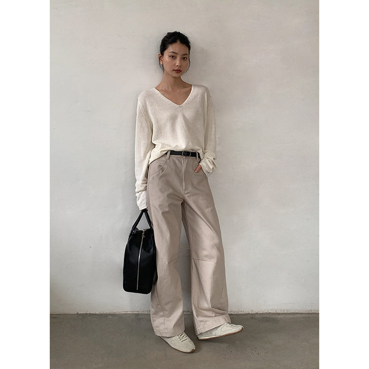 Dame elegant pullover med V-hals og blødt struktureret materiale Stilla