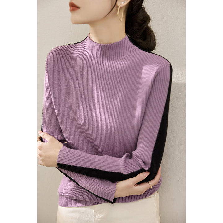 Damerne fashionable turtleneck sweater med tekstureret ribdesign og kontrasterende ærmer Stilla