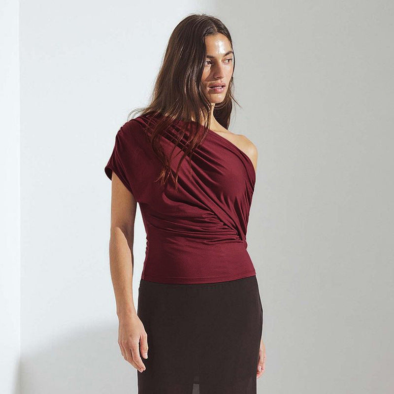 Damer asymmetrisk kryds top med raffinerede draperinger Skovae