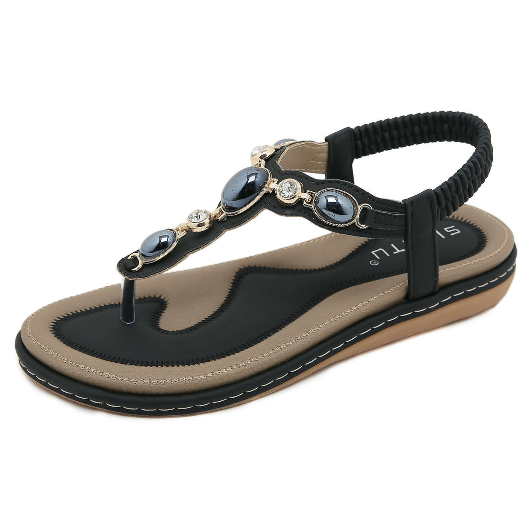 Dame Elegante Tåsplit Sandaler med Rhinsten- og Perleudsmykninger Stilla