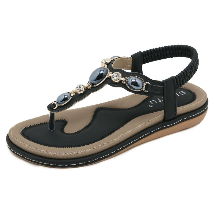 Dame Elegante Tåsplit Sandaler med Rhinsten- og Perleudsmykninger Stilla