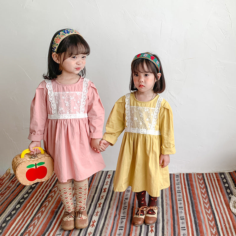 Pige vintage-inspireret broderet bomuldsdresses Stilla