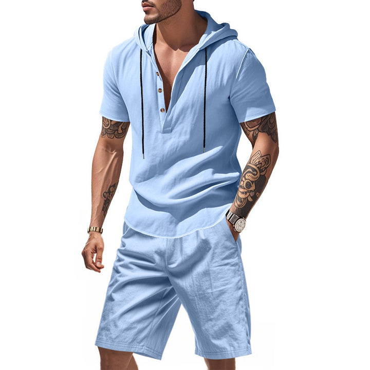 Herren afslappet hættebluse og shorts sæt i afslappet design Stilla