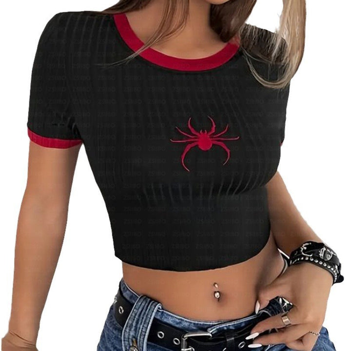 Dame Crop-Top med kreativt edderkoppemotiv og moderne snit Stilla