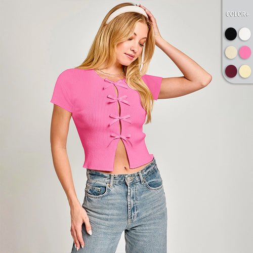 Dame Crop-top med dekorative sløjfedetaljer og figursyet snit Stilla