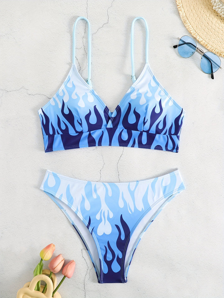 Dame Triangel-Bikini med spændende flammemønster Skovae