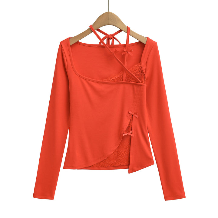 Damer elegant langærmet skjorte med off-shoulder design og delikate spids detaljer Stilla