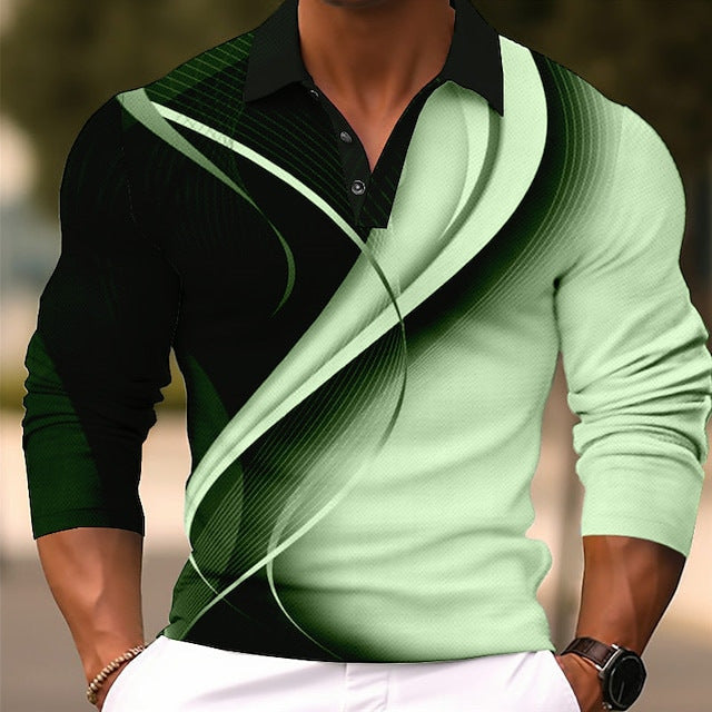 Herrer Langærmet Poloshirt med moderne grafikdesign og komfortabel pasform Stilla