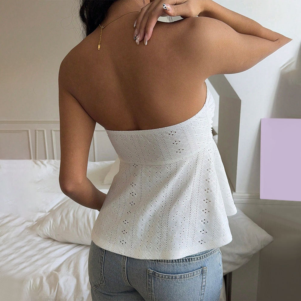 Kvinders off-shoulder bluse skjorte med smagfuldt blonderdesign Stilla