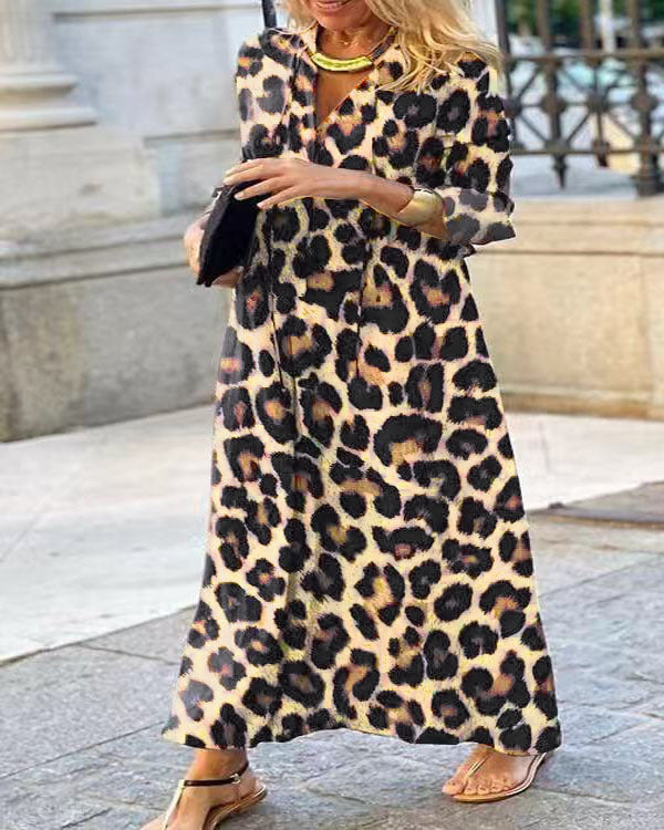Dame Chic Leopardmønster Maxi Kjole Stilla