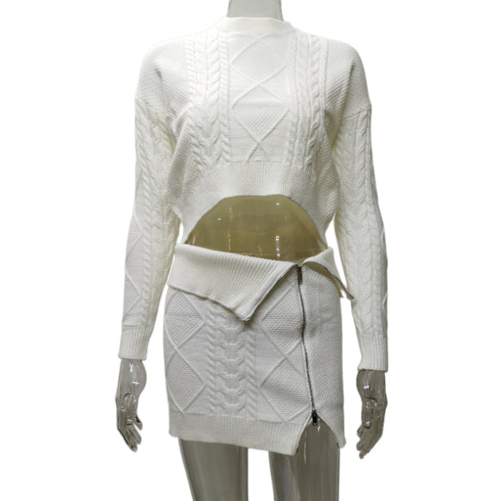 Dame strikensemble med cropped top og lynlås nederdel Stilla