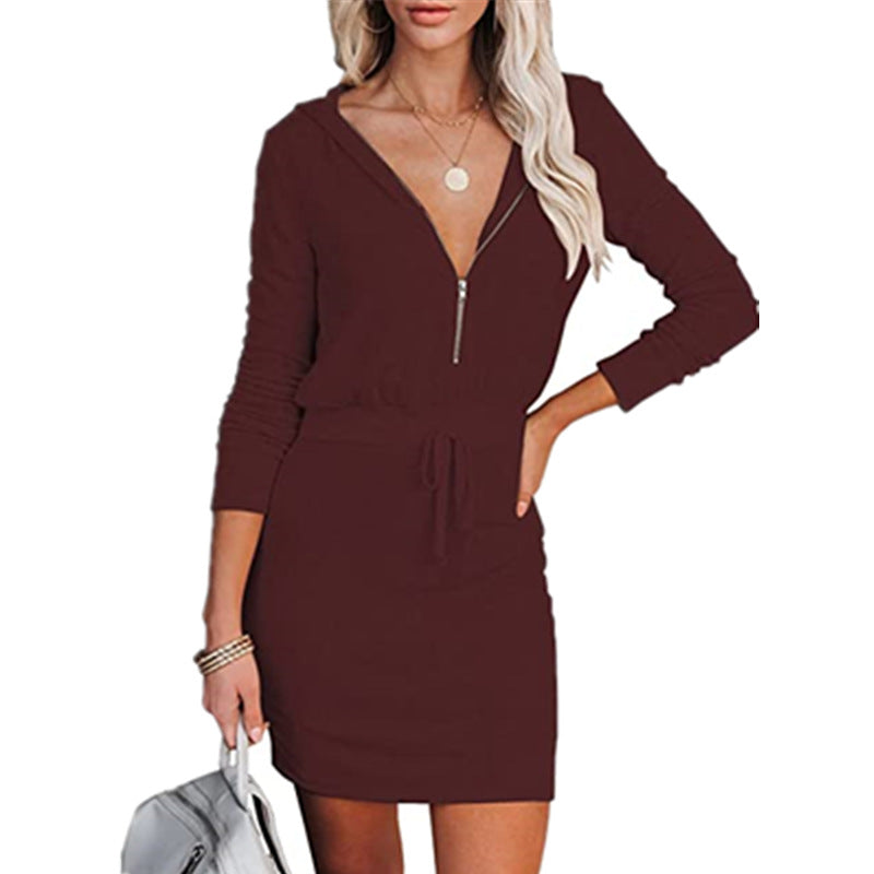 Dame hættetrøje kjole med afslappet lynlås og talje snøring Stilla