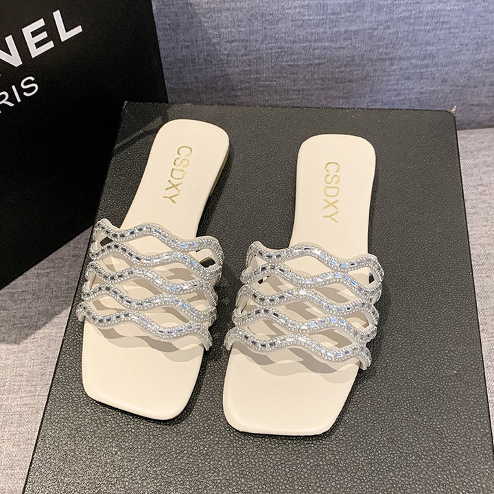Dame Glamourøse Slide-Sandaler med funklerende Strassdekorationer og komfortabel sål Stilla