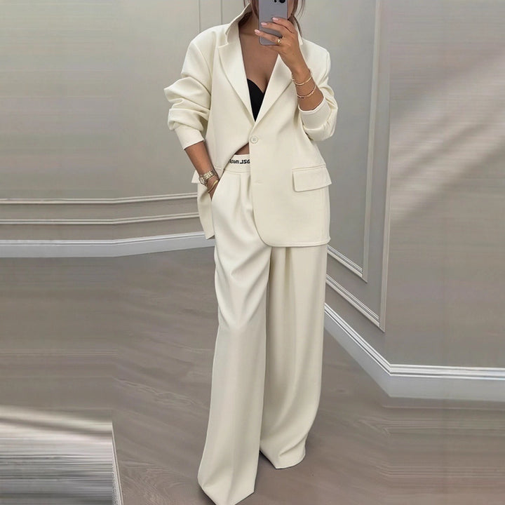 Kvinders elegante blazer og bukser sæt med bred pasform og moderne design Stilla