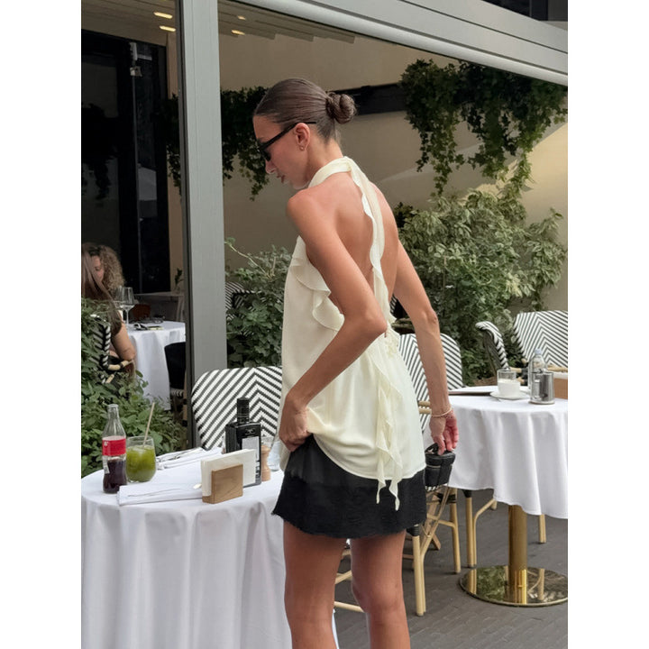 Damer Elegante Spids Haltertop med Rüschendetaljer Skovae