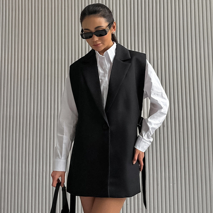 Dame moderne Long-Blazer-Vest med trendy snit Stilla