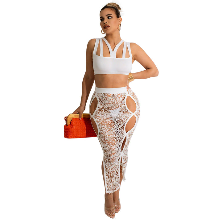 Dame sæt bestående af crop top og tætsiddende spidssub med cut-out-detaljer Stilla