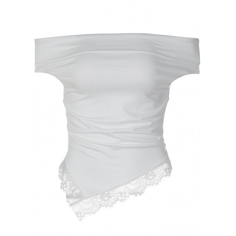 Damen Off-Shoulder Oberteil mit filigranem Spitzendetail und lässigem Schnitt Skovae