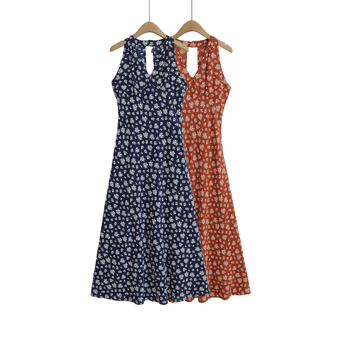 Dame maxikjole med blomstermønster og svajende skirt Stilla