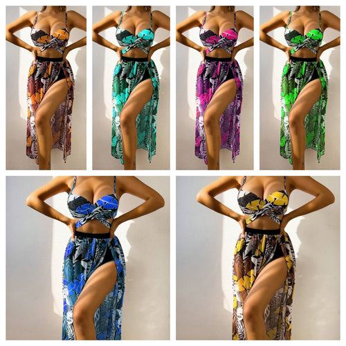 Dame bikini sæt med ekstravagant cut-out og blomster nederdel Skovae