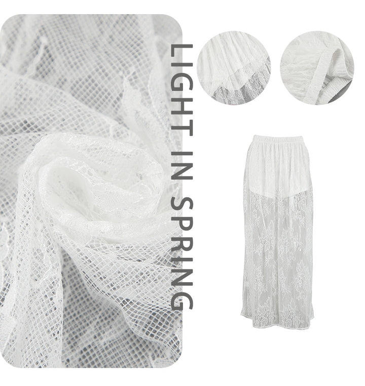 Dame Elegant spidsskjørt med blomsteraccenter og halvtransparent design Stilla