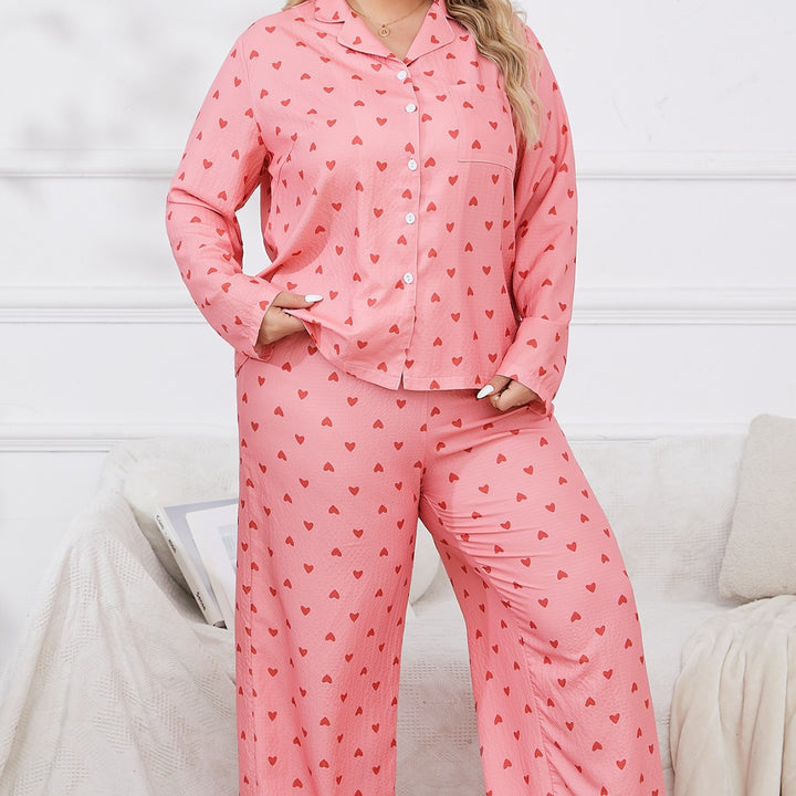Dame pyjamasæt med legende hjerteprint og komfortabel pasform Stilla