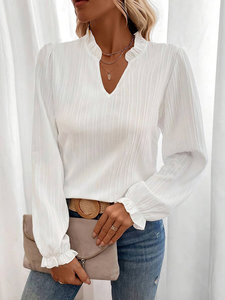 Dame elegant bluse med V-udskæring og puffærmer Stilla