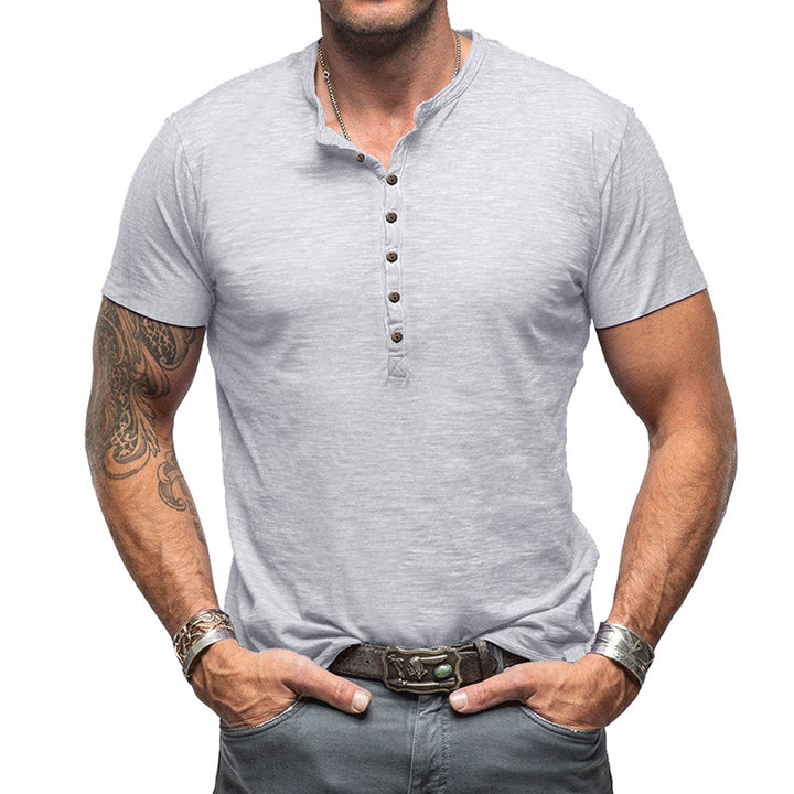 Herrer Henley-T-shirt med moderne snit og knapbar udskæring Stilla