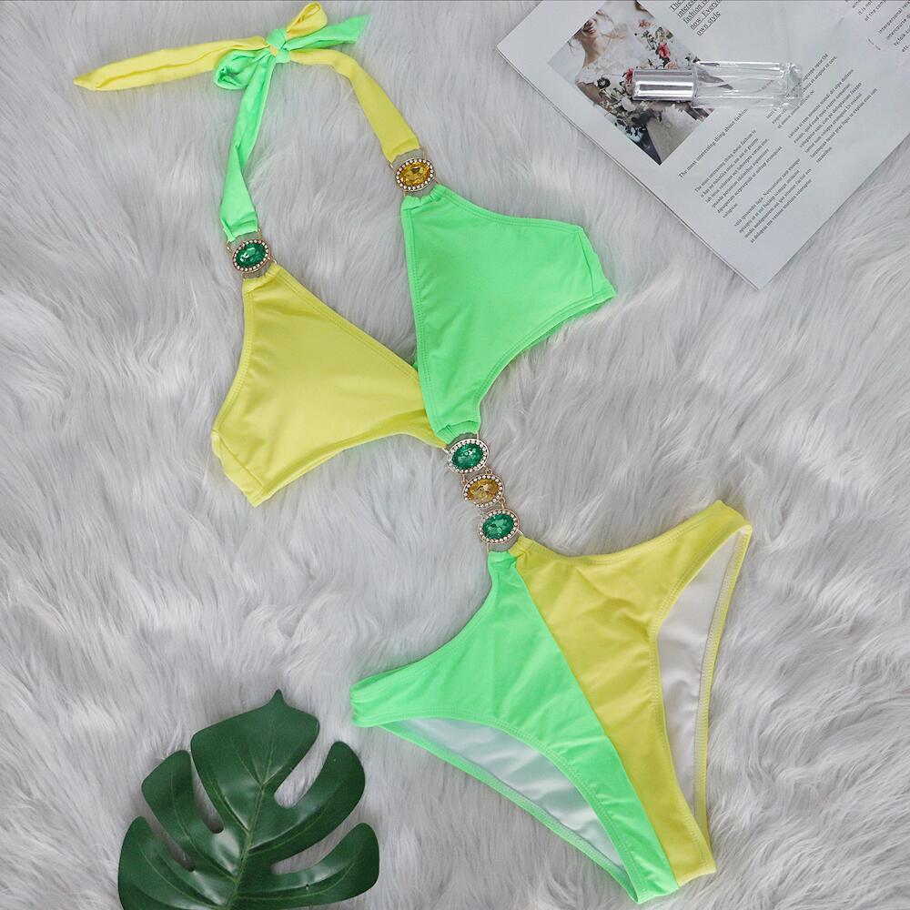 Dame Bejeweled Halter Bikini Sæt Stilla