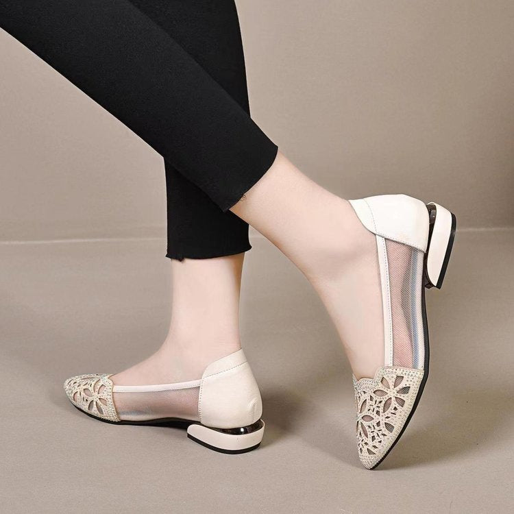Dame elegante Ballerinas med floralt huldesign og behagelig sål Stilla
