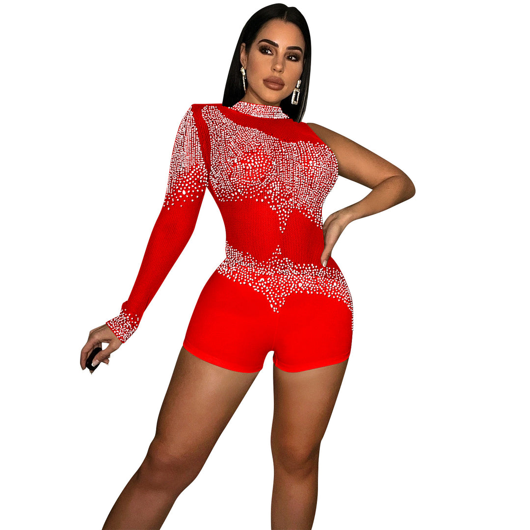 Dame Funktionsrige Rhinestone Bodysuit med gennemsigtige indsatser og lange ærmer Stilla