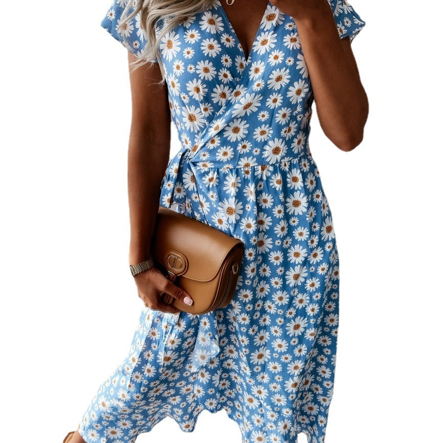 Dame Floral Print Wrap Midi Kjole Stilla