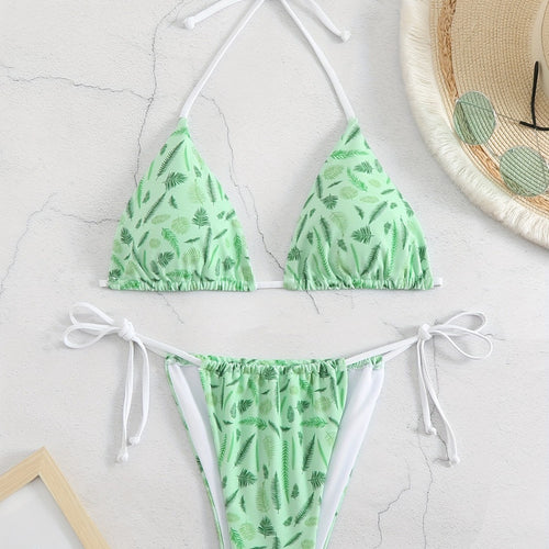Damer trendy trekant-bikini med botanisk mønster Skovae