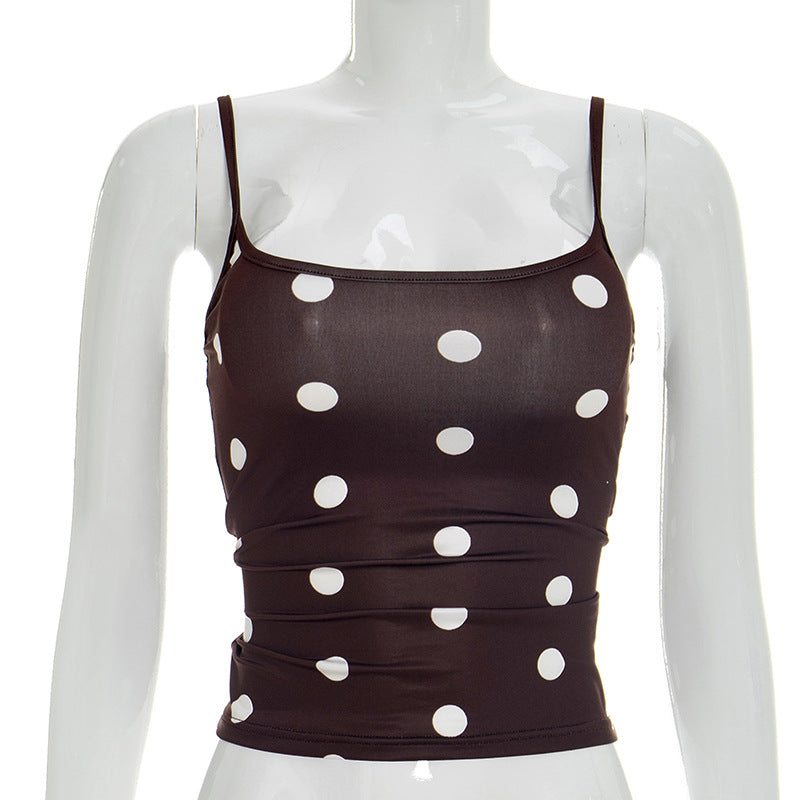 Dame ærmeløs top med legesygt polka-dots mønster og tætsiddende snit Skovae