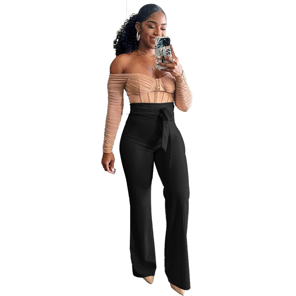 Dame Fashionable Top og High-Waist Bukser Sæt Stilla