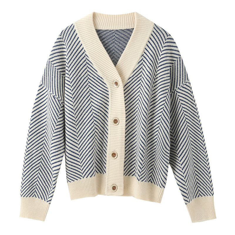 Kvinders cardigan med zigzag mønster og knaplukning Stilla